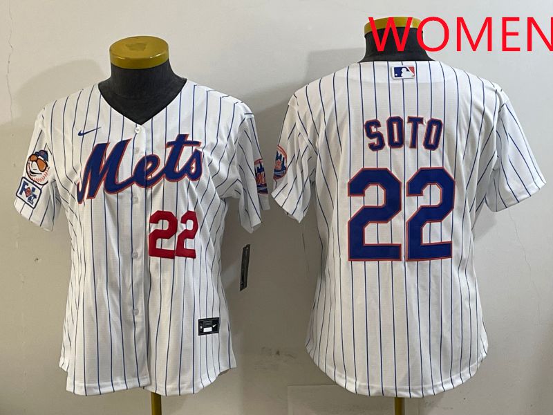 Women New York Mets #22 Soto White Stirpe Game 2025 Nike MLB Jersey style 6